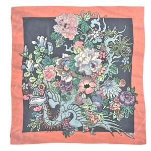 LIBERTY OF LONDON Vintage All-Silk Hand-Rolled Scarf Floral Chinoiserie 33"x33"